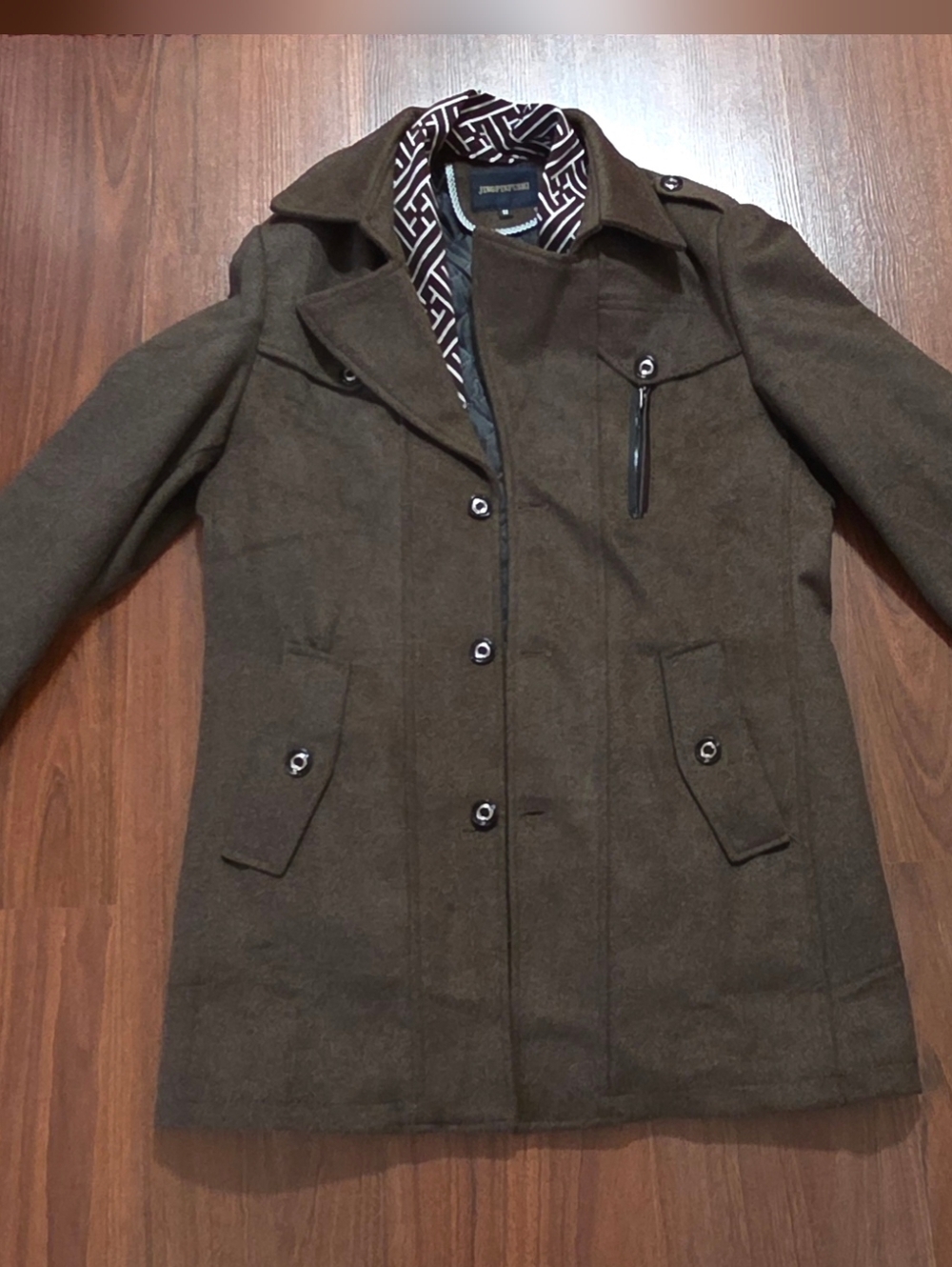 Men's Detachable Scarf Collar Wool Blend Coat